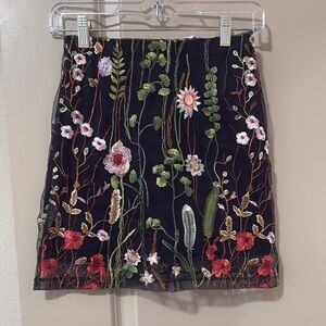 A’gaci Floral Embroidered Black mini Skirt size S